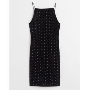 H&M Black Velvet Rhinestone Square Neck Cami Bodycon Mini Dress Size XXL